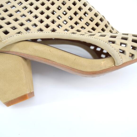 JEFFREY CAMPBELL Size 8.5 Retain Suede Perforated Peep Toe Tan Bootie - Picture 6 of 10